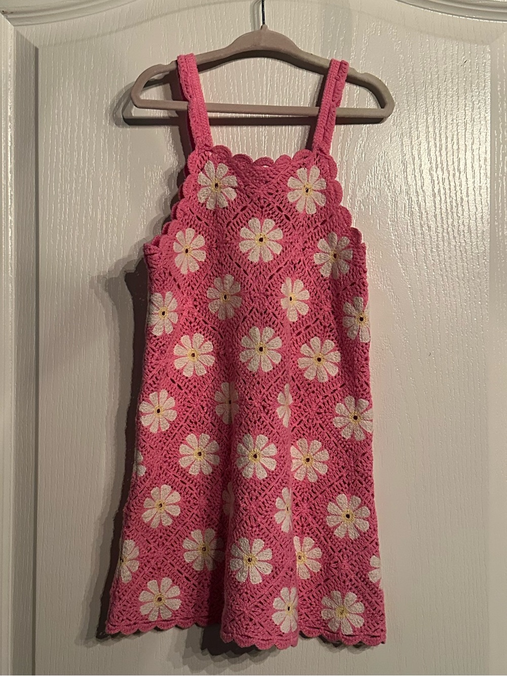 Zara Pink Crochet Daisy Dress with White & Yellow Flowers
